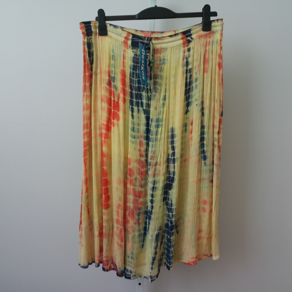 VTG Designs Boho Beachy Relaxed Shabby Slouchy Tie Dye Crinkle Midi Skirt OS